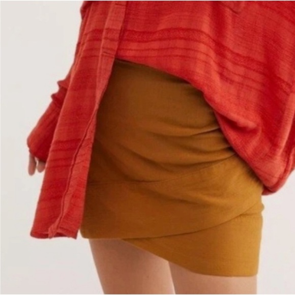 free people brown gold mini skirt wrap stretchy size 8 - Picture 1 of 6